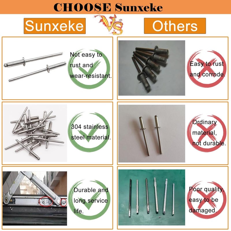 Sunxeke 70pcs 3/16 x 3/8 inch 304 Stainless Steel Pop Rivets, 4.8 x 10mm Blind Rivets for DIY/Automotive Repairs/Furniture - Image 3